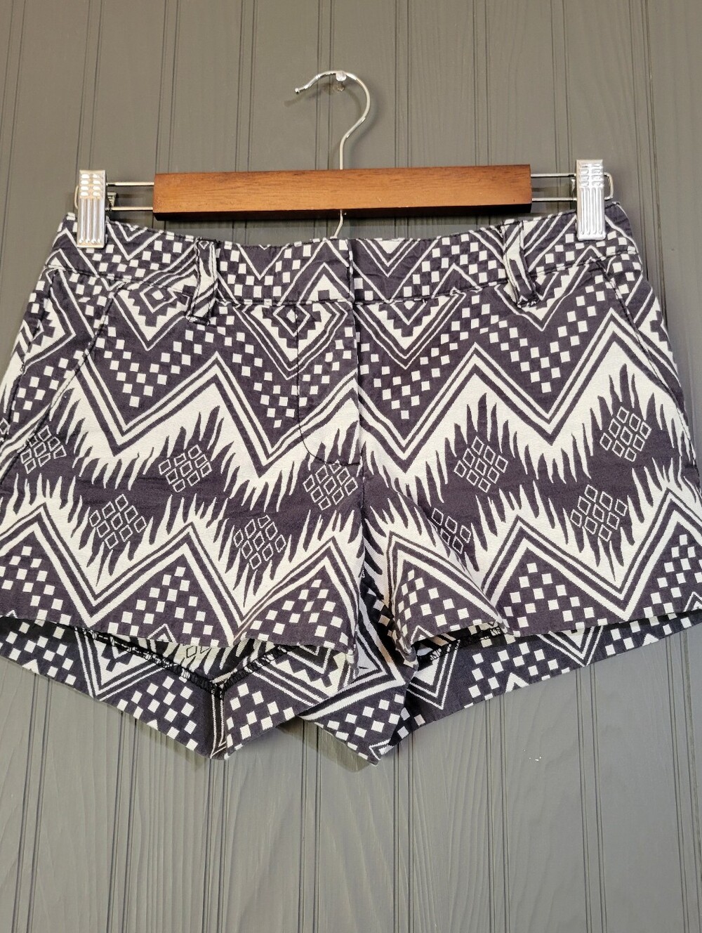 J. Crew Diamond Ikat Shorts Cotton Geometric Chevron Pattern Gray Women's 00